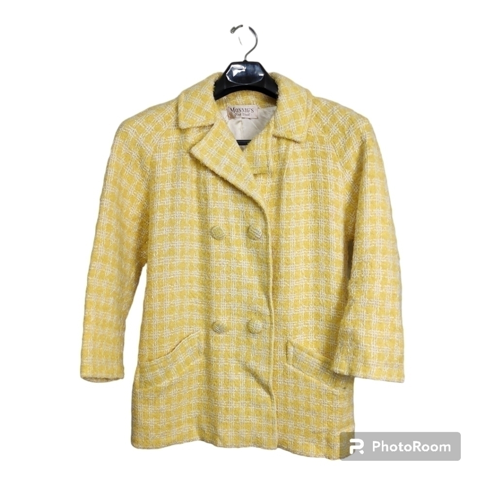 Vintage Monnig's  1960's Yellow Plaid Coat Size 14